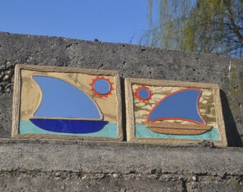 2 SAIL BOAT MIRRORS, Sail Boat & Small Sun Mirror, Hemp Rope Mirrors, Small Wall Mirror, Nautical Decor, Boys Room Wall Decor, Coastal Decor