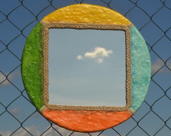 COLORFUL HANGING MIRROR, Yellow Wall Mirror, Orange Wall Mirror, Blue Wall Mirror, Bright Green Wall Mirror, Decorative Mirror, Round Mirror