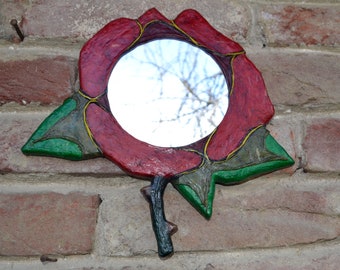 ROSE SHAPED MIRROR, Decorative Mirror, Round Mirror, Paper-Mache Mirror, Boho Decor, Wall Hanging Mirror, Red Hanging Mirrors, Country Decor