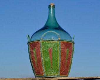 25 l GREEN GLASS DEMIJOHN Extra Large Wine Bottle, Glass Balloon, Demi John Vase, Country Kitchen, Rustic Home Decor, Damme Jeanne, Demijohn