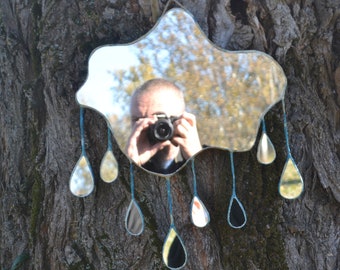 FRAMELESS CLOUD MIRROR, 8 Rain Drop Mirrors, Cloud Wall Hanging, Frameless Wavy Mirror, Unusual Mirror, Cloud Shape Mirror, Irregular Mirror