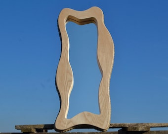 ASH TREE WOODEN Mirror, Wavy Wall Mirror, Wooden Curved Mirror, Large Wooden Mirror, Rustic Mirror, Asymmetrical Mirror, Eclectic Wall Decor