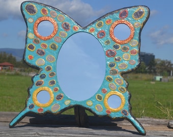 GROßE BUTTERFLY MIRROR, Wandspiegel, dekorative Spiegel, Schmetterling Wandkunst, Boho Spiegel, eklektischen Spiegel, blauer Schmetterling, Spiegel, Schmetterling