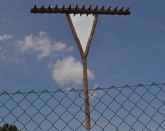 REPURPOSED VINTAGE RAKE: Decorative Wall Mirror & Key Hanger, Old Farm Tool, Croatian Antiques, Vintage Wooden Rake, Garden Tools, Rare Find