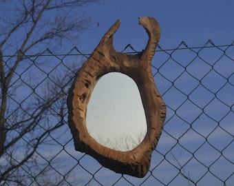 RAW FINISH WOODEN Mirror, Rustic Wooden Mirror, Irregular Shape Mirror, Assymetrical Mirrors, Natural Wood Frame Mirror, House Warming Gifts