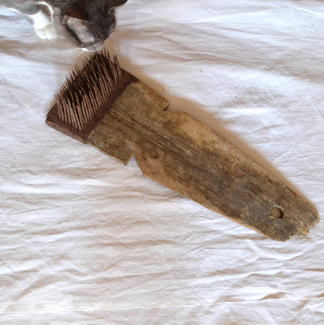 Hemp Tools ANTIQUE HEMP COMB, Wooden Iron Hemp Comb, Primitive Wooden Tool ...