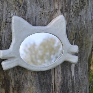 WHITE CAT's HEAD Mirror, Decorative Wall Mirror, white cat, unique hand made mirror, cat lover's furniture, Small Wall Mirror, Cat Mirror image 2