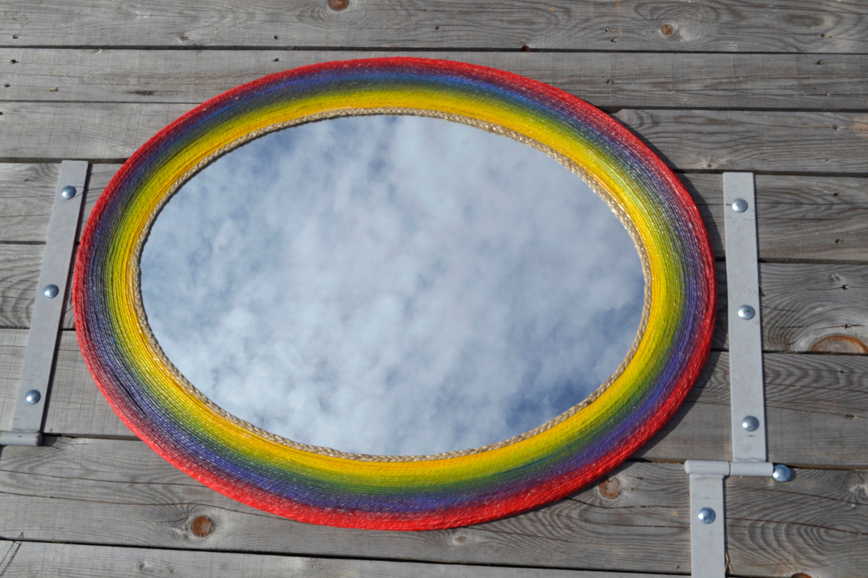 Extra large oval mirror rainbow painted hemp covered wall etsy
