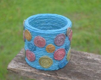 COLORFUL PENCILS HOLDER, Schreibtisch Organizer, Bürodekor, blau ertuin Halter, Upcycled Dose, Papier Mache Tasse, Boho Dekor, Visitenkarten Halter