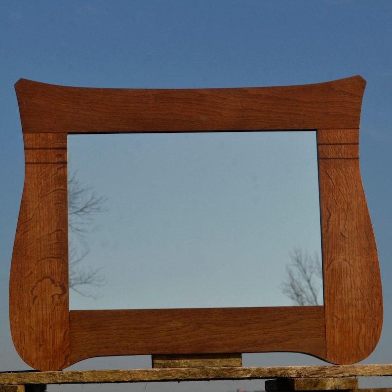WAVY WOODEN MIRROR, Vintage Wooden Mirror, Large Wooden Mirror, Folk Art, Large Rectangle Mirror, Wall Hanging Mirrors, Rustic Wall Decor image 1