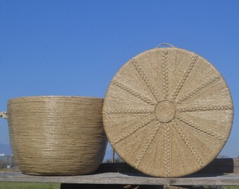 LARGE HEMP BASKET, Handmade Bowl, Laundry Basket, Large Storage Basket, Hemp Cat Bed, Massive Bowl, Rustic Kitchen Decor, Large Hang Planter