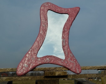 PINK SPLASH MIRROR, 8 Hanging Positions Framed Wavy Mirror, Wall Mirror, Wavy Form Mirror, Unusual Mirror, Modern Mirrors, Wall Decor Mirror
