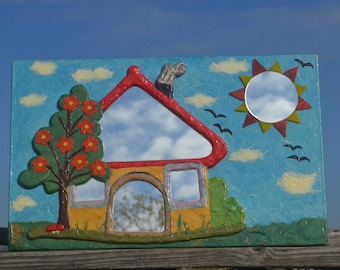 HOUSE WARMING GIFTS, House Shaped Mirror, Decorative Mirrors, Wall Hanging Mirrors, Small Sun Mirrors, Hippy Wall Decor, Boho Wall Furniture