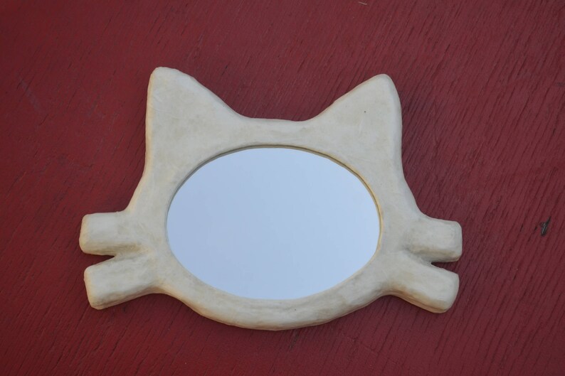 WHITE CAT's HEAD Mirror, Decorative Wall Mirror, white cat, unique hand made mirror, cat lover's furniture, Small Wall Mirror, Cat Mirror image 5