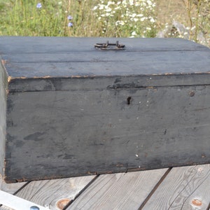 Iron Handler Large Wooden Box with Mirror Wooden Trunk w 1900s Antiques ANTIQUE WOODEN CHEST with Iron Reinforced Bottom Mirrored Box