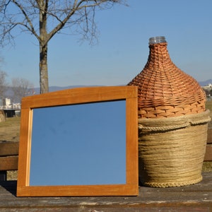 WOODEN FRAMED MIRROR, Vintage Wall Mirror, Large Wall Mirror, Rectangular Mirror, Primitive Folk Art, Croatian Antique, Rustic Wooden Mirror