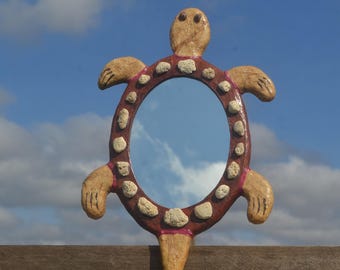 Turtle Wall Mirror, Beach Stone Decor, Turtle Wall Decor