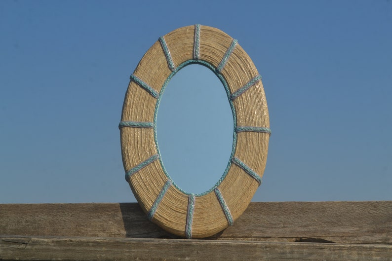 25 x 17 cm WALL MIRROR, Decorative Mirror, Natural Hemp Mirror, Handmade Mirror, Bohemian Wall Decot, Boho Mirror, Hippie Home Mirror, Gifts image 1