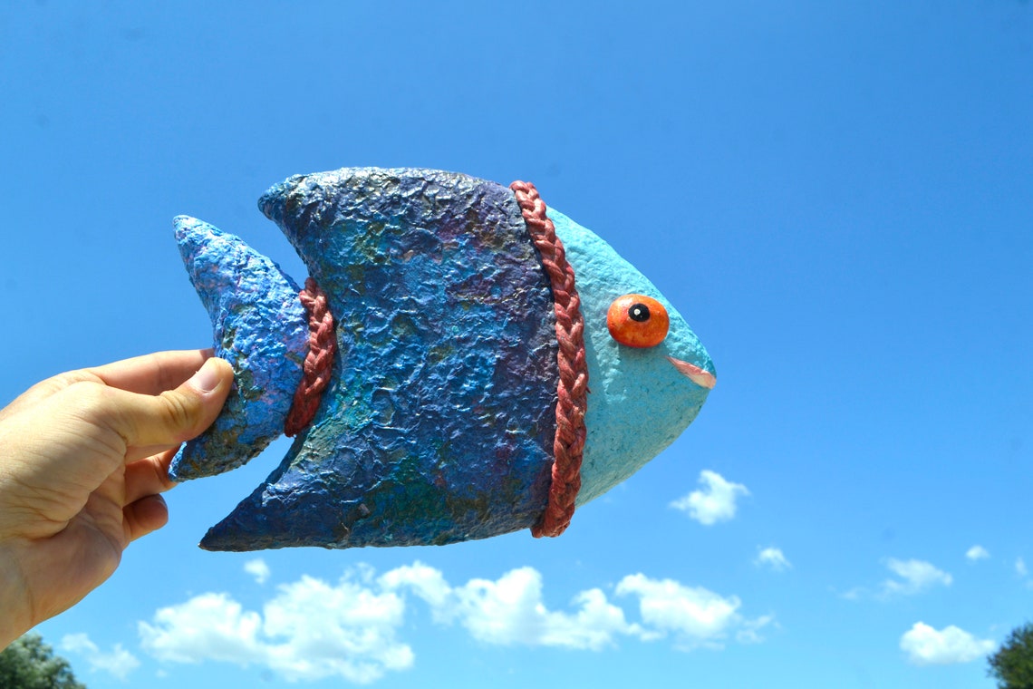 PAPERMACHE FISH Wall Hanging Fisherman Gifts Blue Fish Etsy