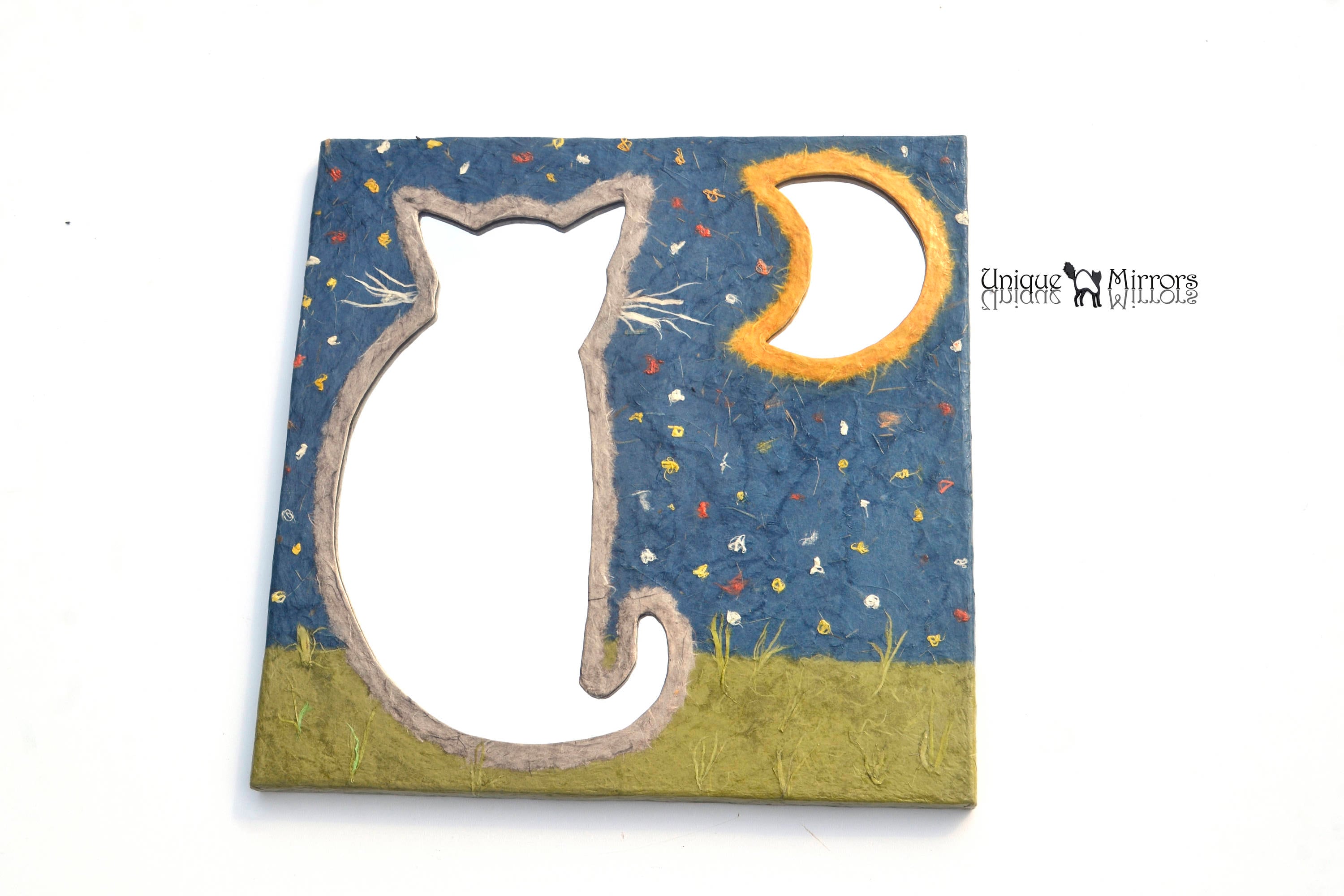 Miroir De Chat Gris Avec Lune Jaune, Miroir De Mur Décoratif, Cadeau Parfait Pour L'amant Chat, Décor Maison Ou Bureau, Grand Miroir Mur, Meubles