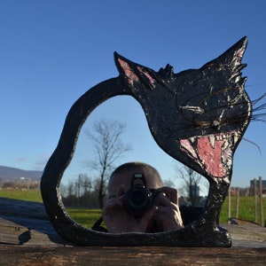 Yelling Black Cat grinning mouth, full of teeth & 6 real cat whiskers: UNIQUE PAPERMACHE LAMPSHADE, Black Lamp, Unusual Hanging Lamp, Oddity image 7