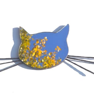 FRAMELESS WALL MIRROR Cat Head Shaped, Modern Wall Mirror, Cat Head Mirror w. Toothpick Whiskers, Grey Cat Lover Gift, Unusual Shaped Mirror