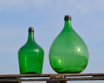 RICH GREEN DEMIJOHNS, Grande Bottiglia di Vino, 5l & 15l Demijohns, Damme Jeanne, Demi John Vaso, Country Home Decor, Green Demijohn, Rustic Decor