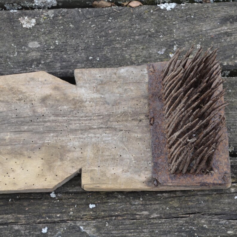 Hemp Tools ANTIQUE HEMP COMB, Wooden Iron Hemp Comb, Primitive Wooden Tool ...