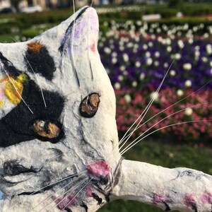 14 Real Cat Whiskers Cat Portrait on Wall Mirror, WHITE CALICO CAT, Custom Order, Cat Shaped Mirror, Cat Remembrance, Cat Home Warming Gifts