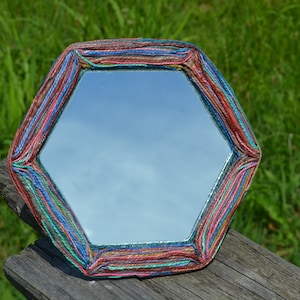 HEXAGON STANDING MIRROR, Desk Mirrors, Table Mirrors, Colorful Standing Mirrors, Make Up Mirror, Hemp Rope Framed Mirror, Paper Mache Mirror