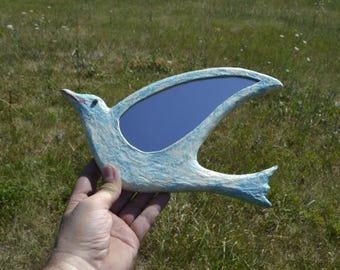 BIRD WALL MIRROR, Decorative Mirror, Paper Mache Bird Mirror, Blue Bird Mirror, Bird Lover Gift, Bird Wall Decor, Small Wall Mirror, Birdies