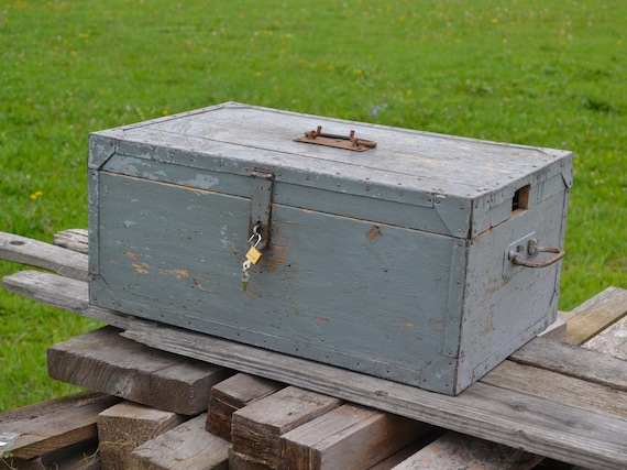 GRAU HOLZKISTE, große Vintage Truhe, Militärkiste, abschließbare Aufbewahrungsbox, Holztruhe, Männerhöhle Aufbewahrungsbox, rustikale Wohnkultur, Holzkiste