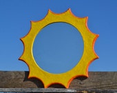 PAPERMACHE SUN MIRROR Yellow & Orange Sunburst, Round Sun Mirror, New Home Mirror, House Warming Gift, Hippy Home Decor, Bohemian Wall Decor