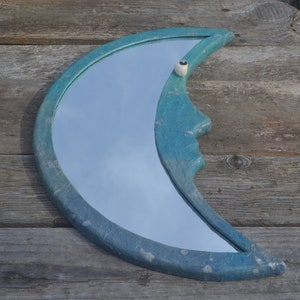 BLUE MOON MIRROR, Crescent Moon Mirror, Half Moon Mirror, Moon w. Face Mirror, Decorative Mirror, Wall Mirrors, Children Room Decor, Mirrors