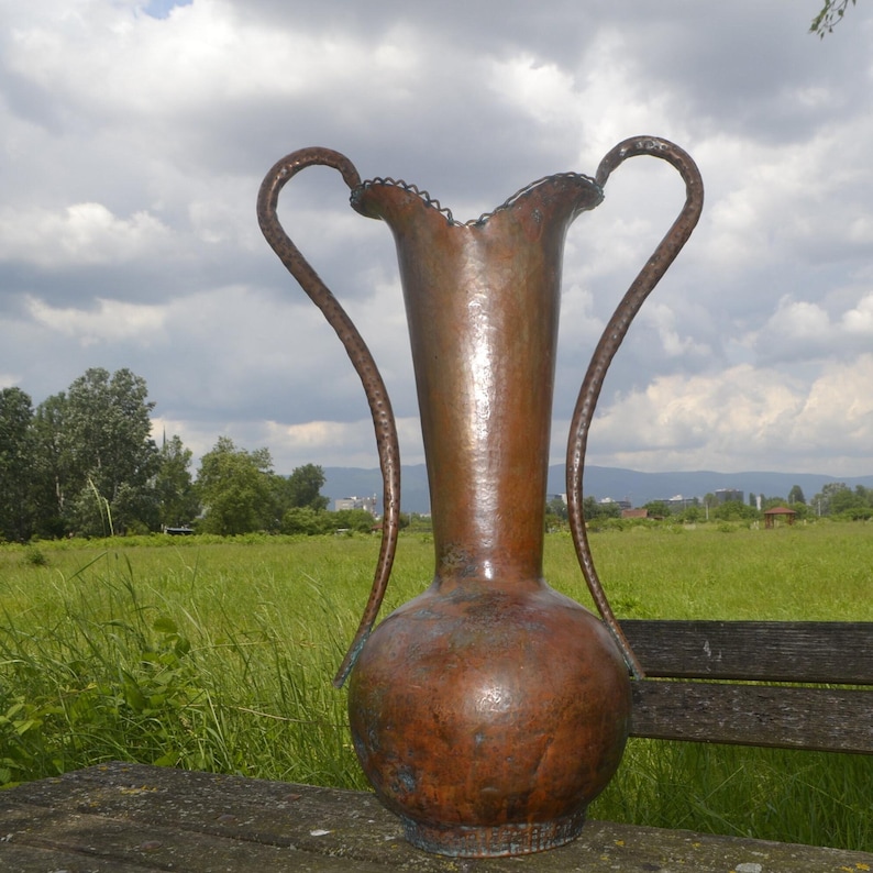 LARGE COPPER VASE 10 Liters capacity, 73 cm tall Vase, Vintage Copper Vase, Kitchen Table Decor, Copper Umbrela Stand, Boho Home Decor, Vase image 1