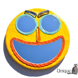 ANGRY SMILEY MIRROR, Specchio sorridente giallo, Doni Geek, Piccolo Specchio Decorativo, Regali Umoristici, Regalo Elefante Bianco, Piccolo Muro Specchio Rotondo