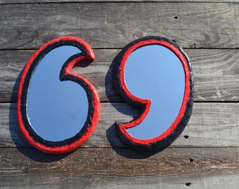 Number 6 & Number 9 shaped wall mirrors, 2 Mirror set, Unusual Wall Mirrors, Black and Red Wall Mirror, Paper-Mache Decorative Wall Mirrors
