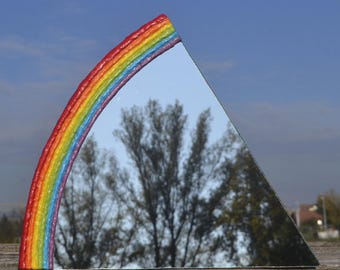 RAINBOW MIRROR, Triangle Mirror, Decorative Wall Mirror, Rainbow Furniture, PaperMache Mirror, Rainbow Wall Decor, LBGT Gift, Gay Home Decor