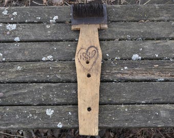 1889. HEMP COMB, Wooden Iron Hemp Comb, Primitive Wooden Tool, Croatian Antiques, Rare Vintage Finding, Unusual Old Tools, Rustic Home Decor