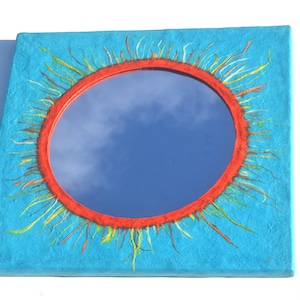 LARGE SUN MIRROR, Specchio a parete decorativa, Specchi Quadrati Blu, Specchi Solari Rotondi, Specchio di carta di riso, Specchio Papel Mache, Specchio Papier Mache