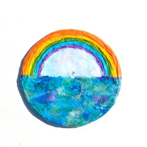 SEA RAINBOW Magnet, Fridge Magnet on Recycled CD, Paper-Mache Fridge Magnet, Round Fridge Magnet, Rainbow Magnet, Small Pride Gift, Rainbows