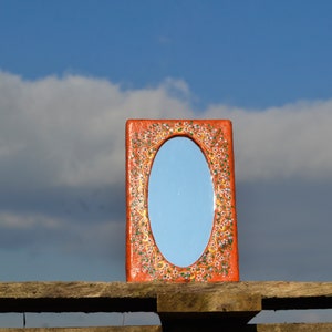 TINY FLOWERS PAINTED Decorative Wall Mirror, Paper Mache Mirror, Small Rectangular Mirror, Orange Mirror, Shabby Chick Mirrors, Boho Mirrors