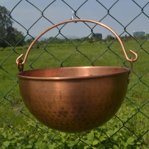 4 Liters HAMMERED COPPER CAULDRON, Vintage Copper Jug, Witch Spell Pot, Cauldron with Handle, Hanging Planter Pot, Copper Cooking Pot