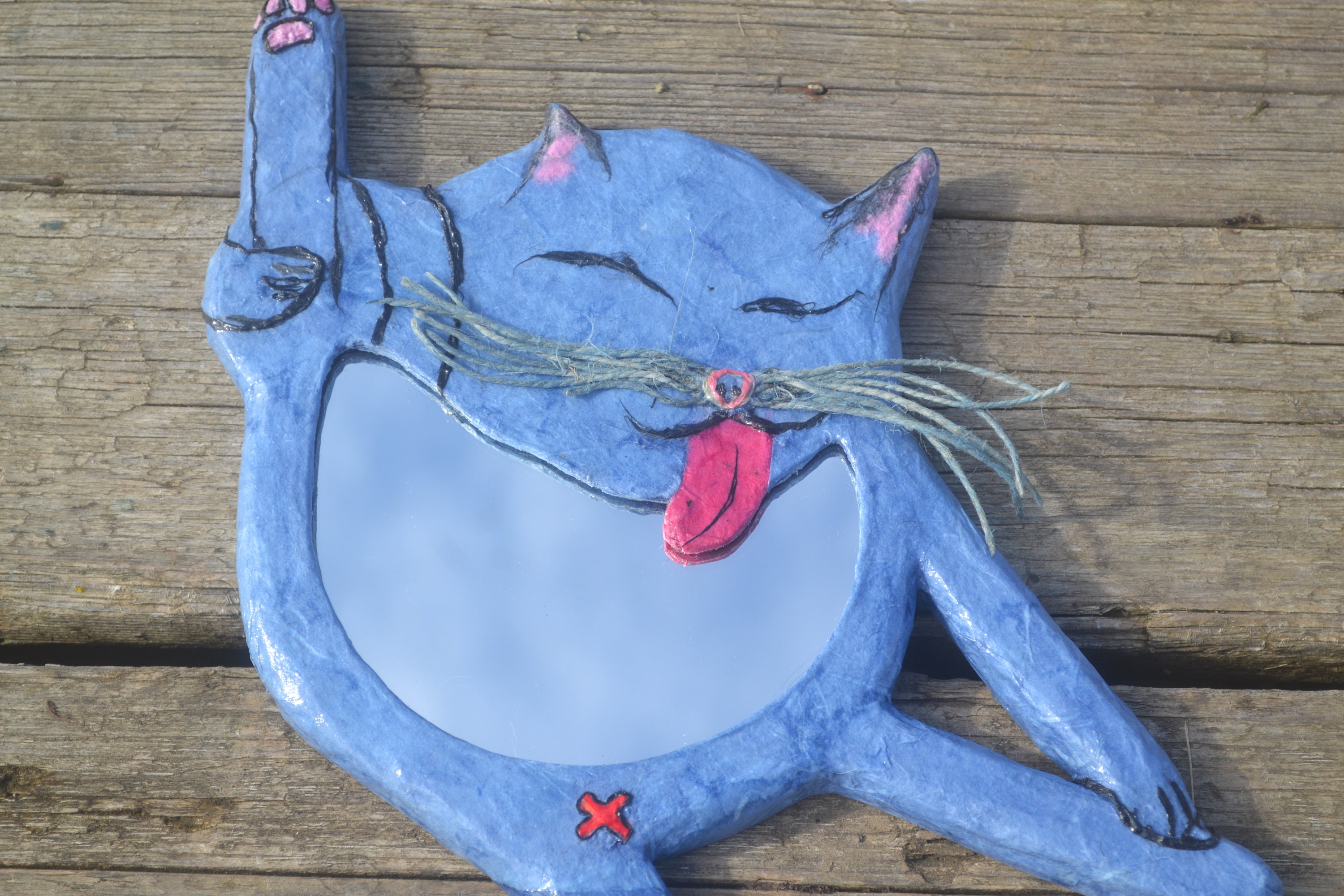 Blue & Pink Licking Cats gift with cute cat home decor with cat 2 LICKING CAT MIRRORS funny gift for cat lovers Decorative Wall Mirror