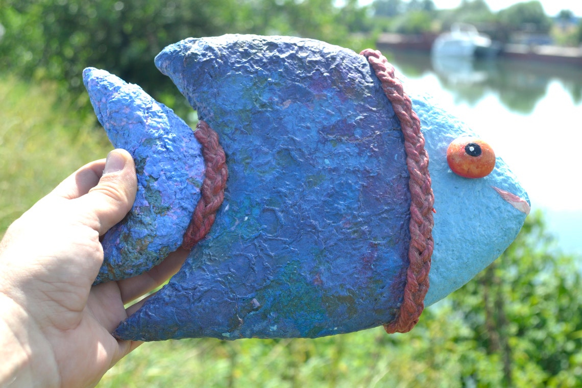 PAPERMACHE FISH Wall Hanging Fisherman Gifts Blue Fish Etsy