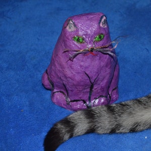 PURPLE PAPERMACHE CAT, Cat Hand Puppet, Cat Doll, Purple Cat Decor, Cat Shelf Decor, Cat Figurine, Chubby Purple Cat, Chunky Cats, Cute Cats