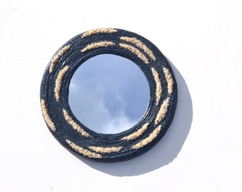 ROUND WALL MIRROR, Blue Hemp Rope Mirror, Hanging Mirror, Decorative Mirror, Handmade Mirror, Minimalistic Mirror, Modern Wall Mirror