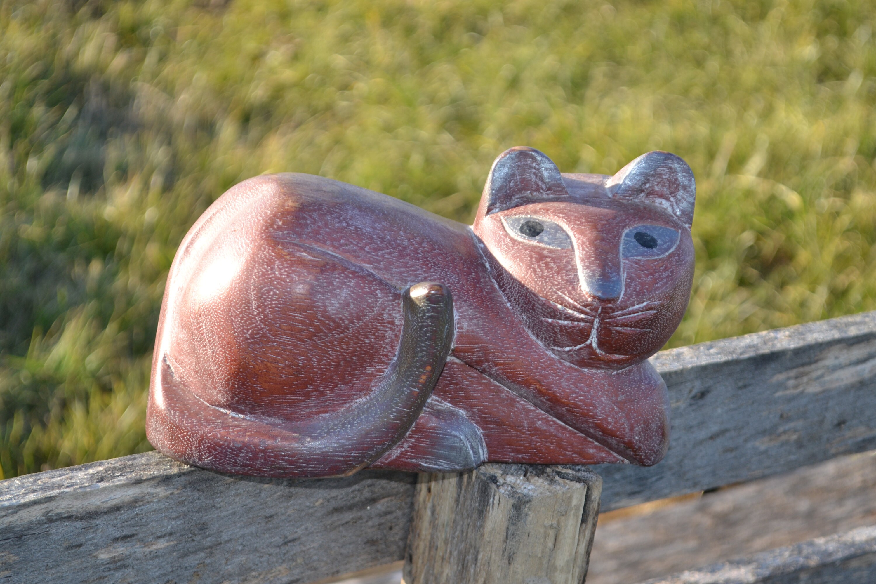 WOODEN CAT SCULPTURE Vintage Cat Figurine Carved Painted Etsy UK