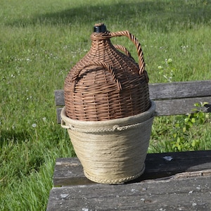25l GREEN GLASS DEMIJOHN Bottle & 6 Handler Hemp Basket, Large Damme Jeanne, Demi John Vase, Country Kitchen, Rustic Home Decor, Large Vases