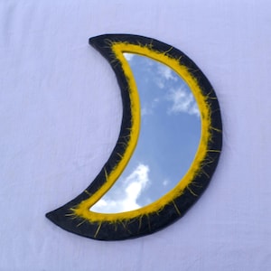 Blue Crescent Moon, Yellow Moon Mirror, Moon Shape Mirror, House Warming Gifts, Blue Moon Mirror, Small Blue Mirror, Hippy Home Decor, Moon